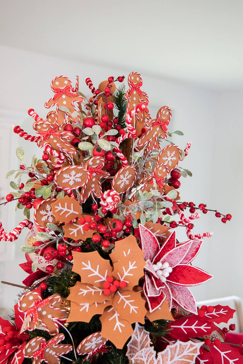 red and gingerbread Christmas tree topper