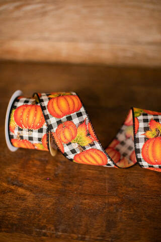 Pumpkin and check fall ribbon