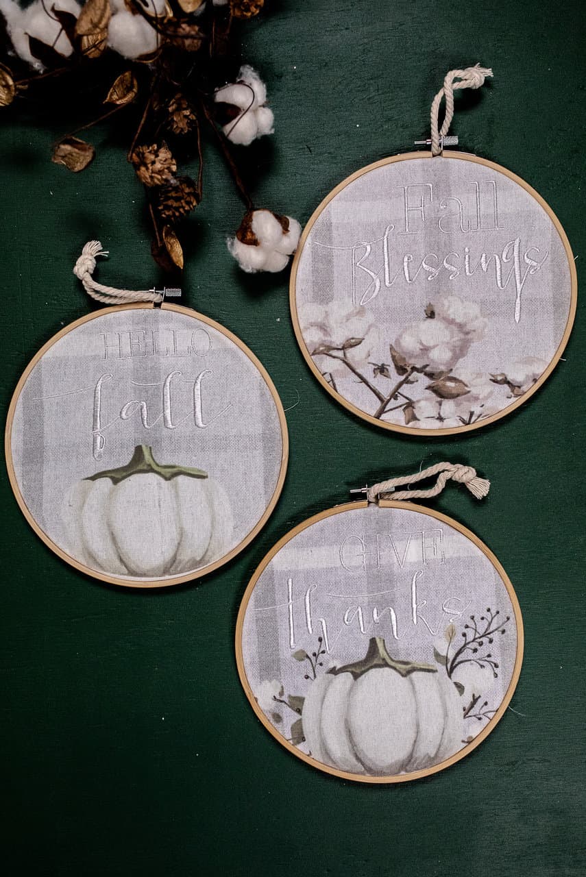 Fabric Fall Greeting Embroidery Hoop