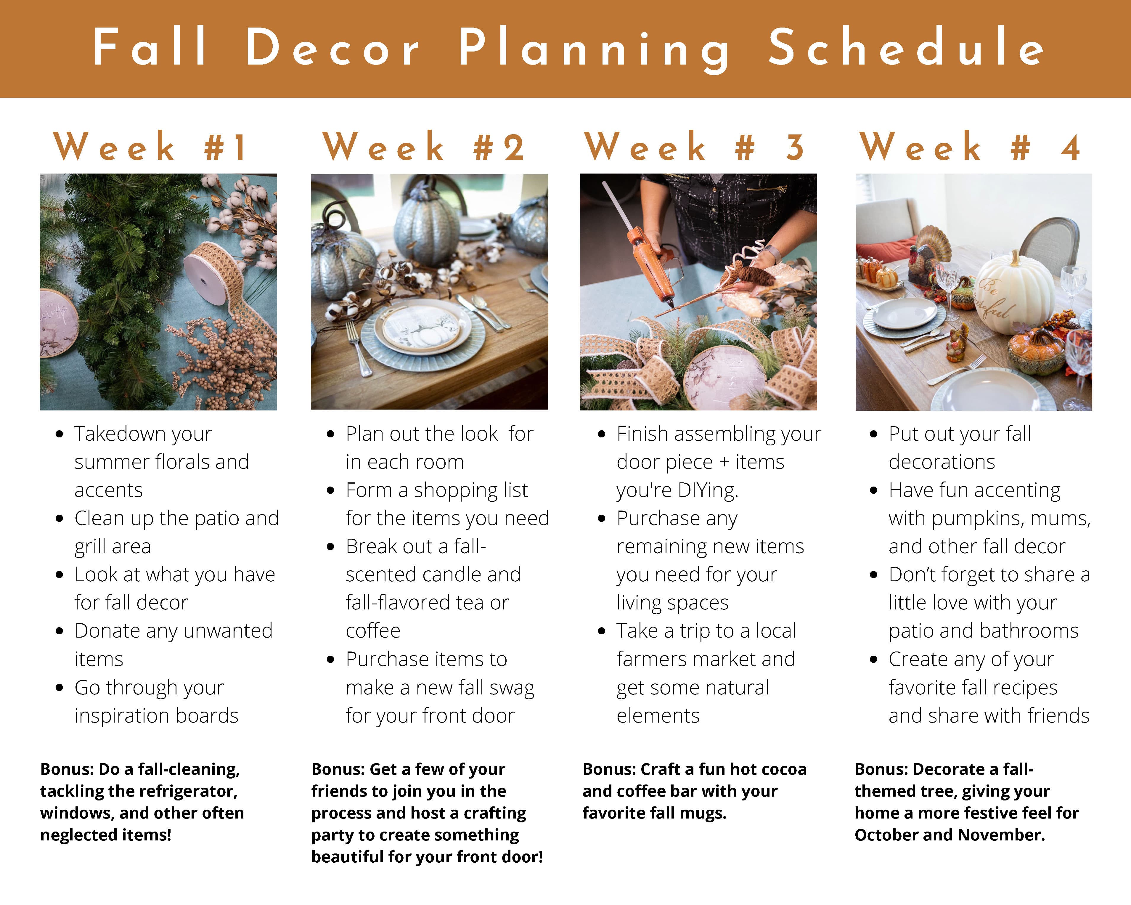 printable fall farmhouse decorating schedule