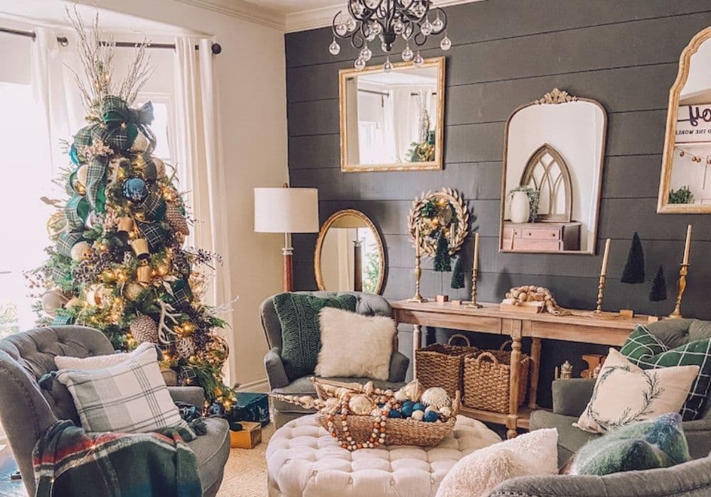 Green, Navy and Gold Christmas Tree Decor