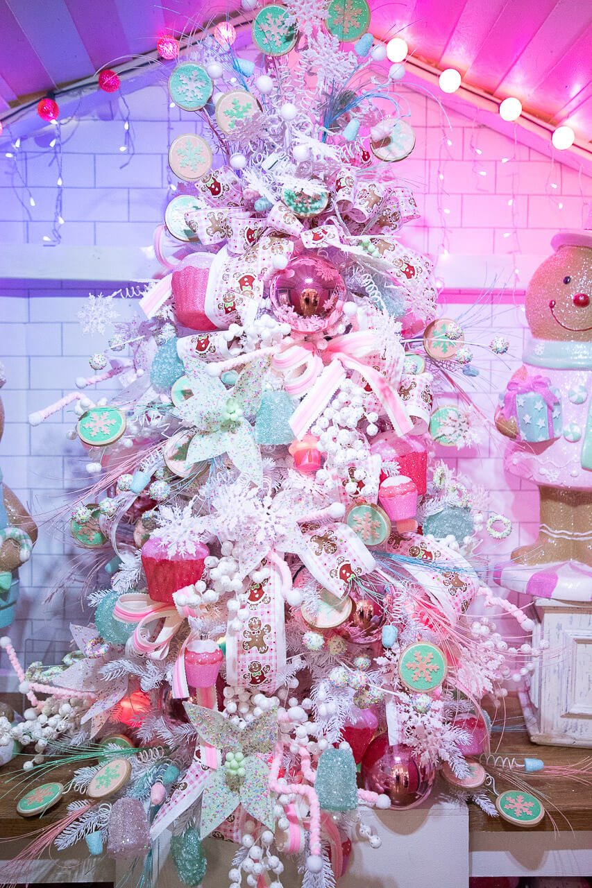 Pink white and teal Christmas tree